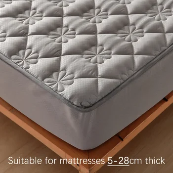 Coprimaterasso trapuntato ispessito Copriletto morbido e traspirante Biancheria da letto Lenzuolo con angoli elastici per letto matrimoniale Queen King 1