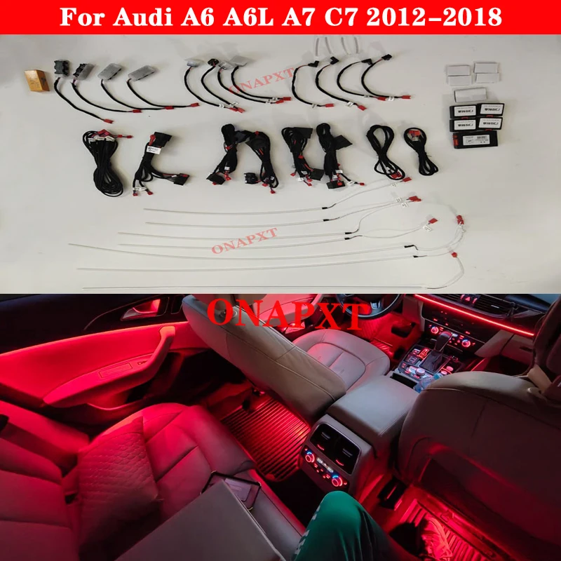 

For Audi A6 A6L A7 C7 2012-2018 MMI APP Control 21 Colors Car ambient light Contour Handle Lamp Atmosphere LED Strip door light