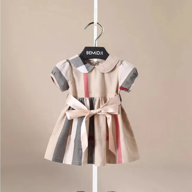 Vêtements d'été Bab filles robe fille coton décontracté Plaid nœud ceinture enfants robe nouveau mignon enfants vêtements en gros 1-13 ans 1