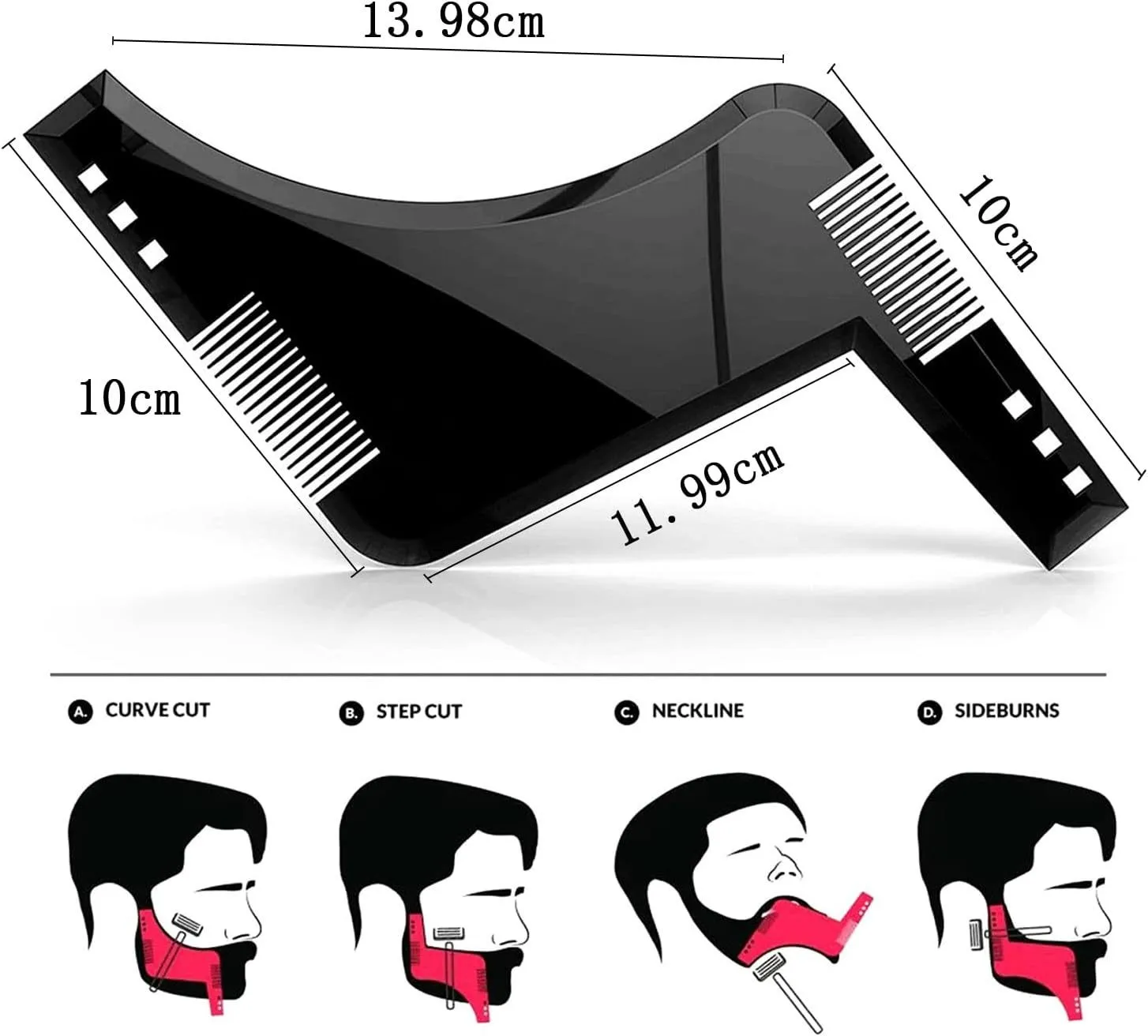 Beard Styling and Shaping Stencil Comb with Barber Precision Tool and Hair Brush