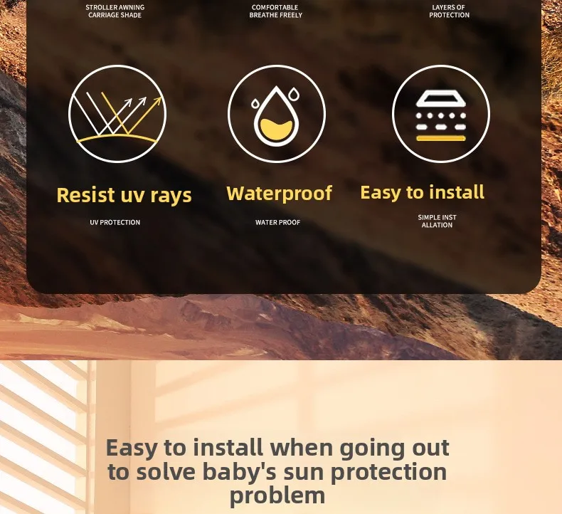 Description Picture 6 of itemUniversal Baby Stroller Accessories Sun Shade UV Protection Sunshade Carriage Canopy Cover for Prams Infants Car Seat Sun Visor