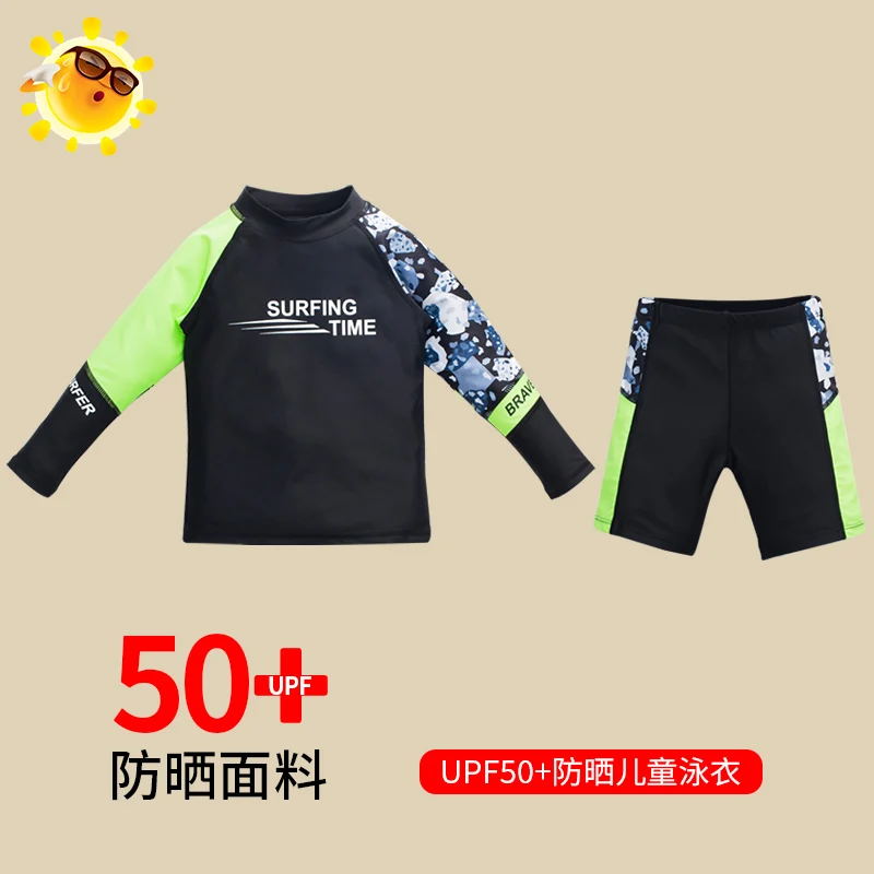 Boys' Swimsuit Long-Sleeved Split Medium and Large Kids' Swimsuit Quick-Drying Kids' Hot Spring Surfing Suit