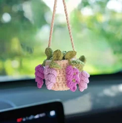 Handmade Crochet Succulent Car Ornaments - Cute Interior Accessories and Gifts (Wisteria flower bask)