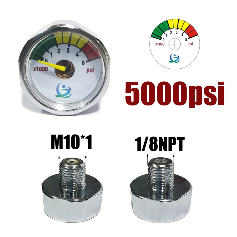 Mini Gauge Manometer 1inch 25mm Hand Pump HPA 300psi 1500psi 3000psi 5000psi 6000psi 1/8NPT M10*1 hand pump