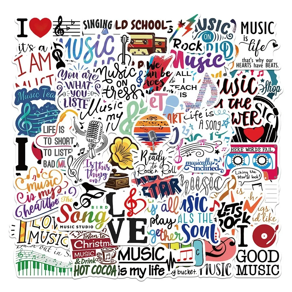 

10/30/50PCS Cartoon I LOVE MUSIC Sticker Graffiti iPad Luggage Refrigerator Water Cup Guitar DIY Skateboard Decoration Wholesale