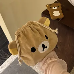 Rilakkuma Kawaii Drawstring Bag - Large Capacity Portable Cosmetic and Travel Storage Pouch (A)