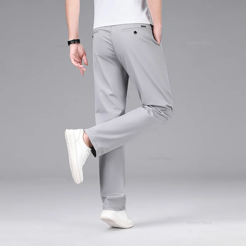 Classic Style Men's Cotton Elastic Casual Pants No Iron Anti-wrinkle Solid Color Business Straight Trousers Brand Clothes 2