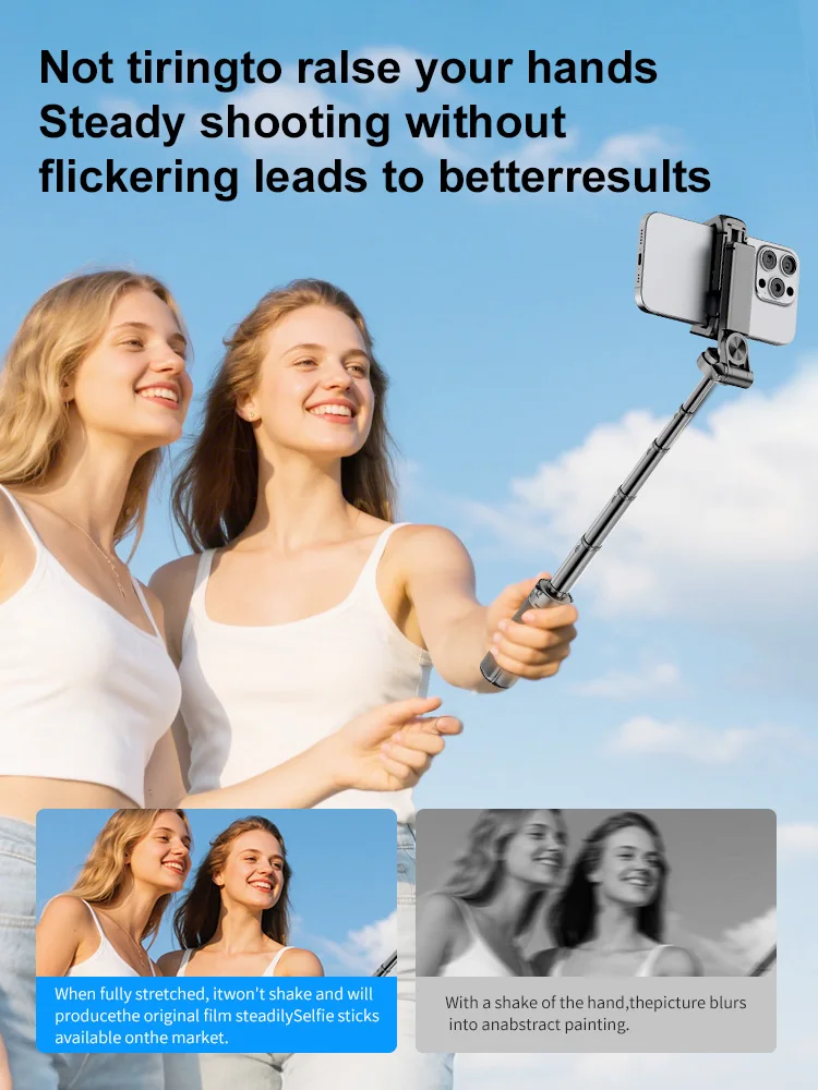 Pocket Selfie Stick Four-corner Stand With Rechargeable Bluetooth Remote Foldable Phone Holder for iPhone Android
