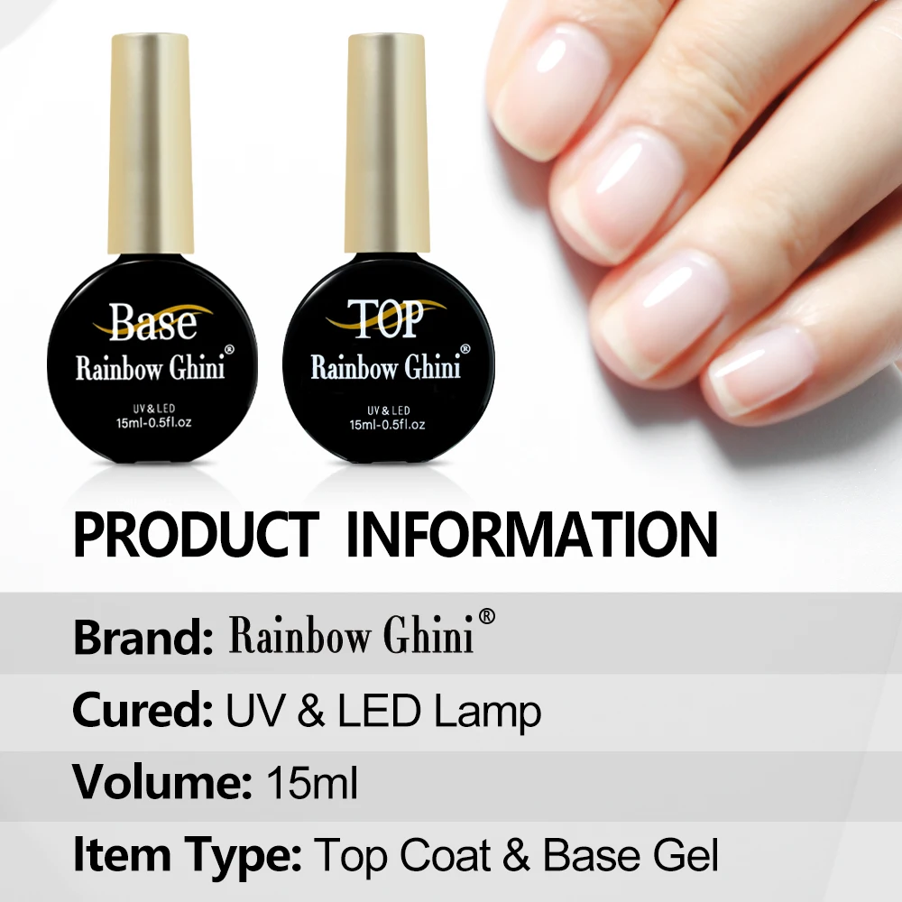Rainbow Ghini 15ml Superbright Top Coat y Base Coat UV Gel First Nail Primer Polish without Sticky Layer No Wipe for Lamp nail polish