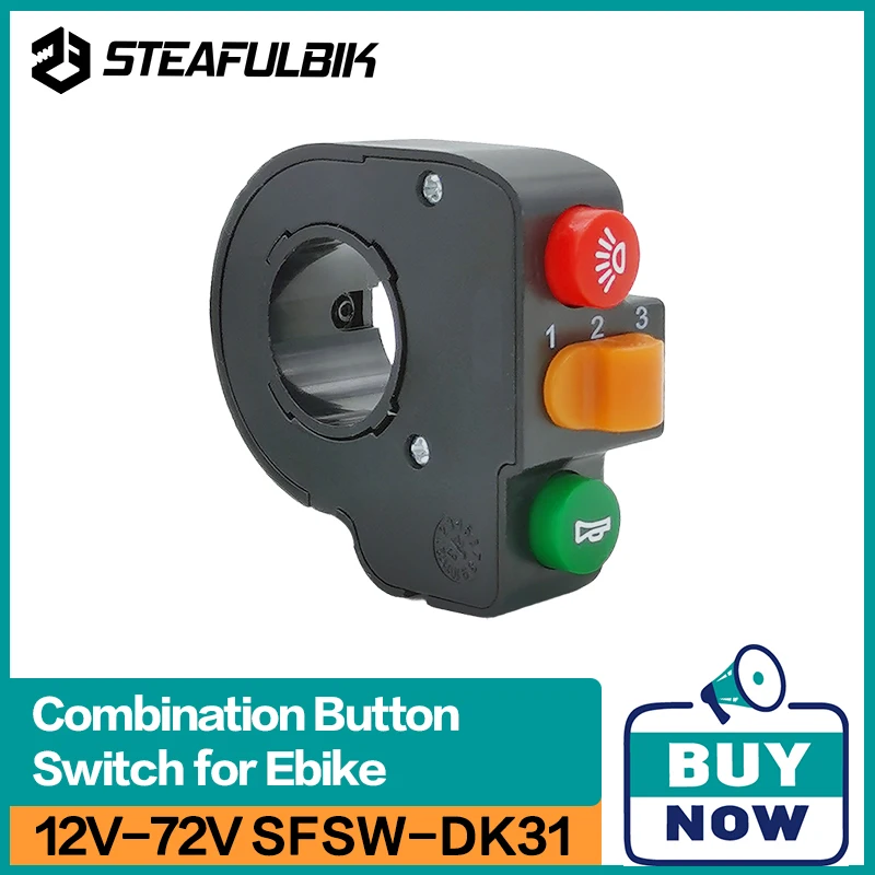 DK31 Handlebar Horn Headlight and 3nd gear Combination Button Switch for Motorcycle E-bike Scooter Universal Refit Accessories