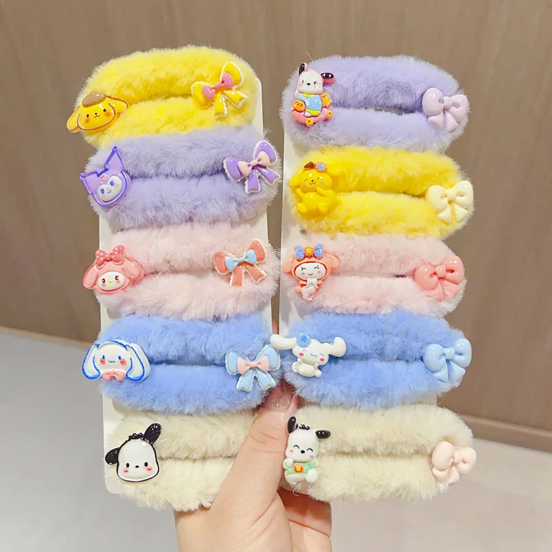 

5Pcs Autumn Winter Girly Heart Kawaii Cinnamoroll Kuromi Anime Sanrio Plush Hair Clip Cute Cartoon Headdress Decoration Kids Toy