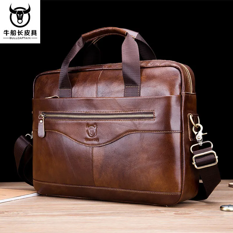 

Cowhide Laptop Briefcase Men's Leather Shoulder Crossbody Bag Business Bag