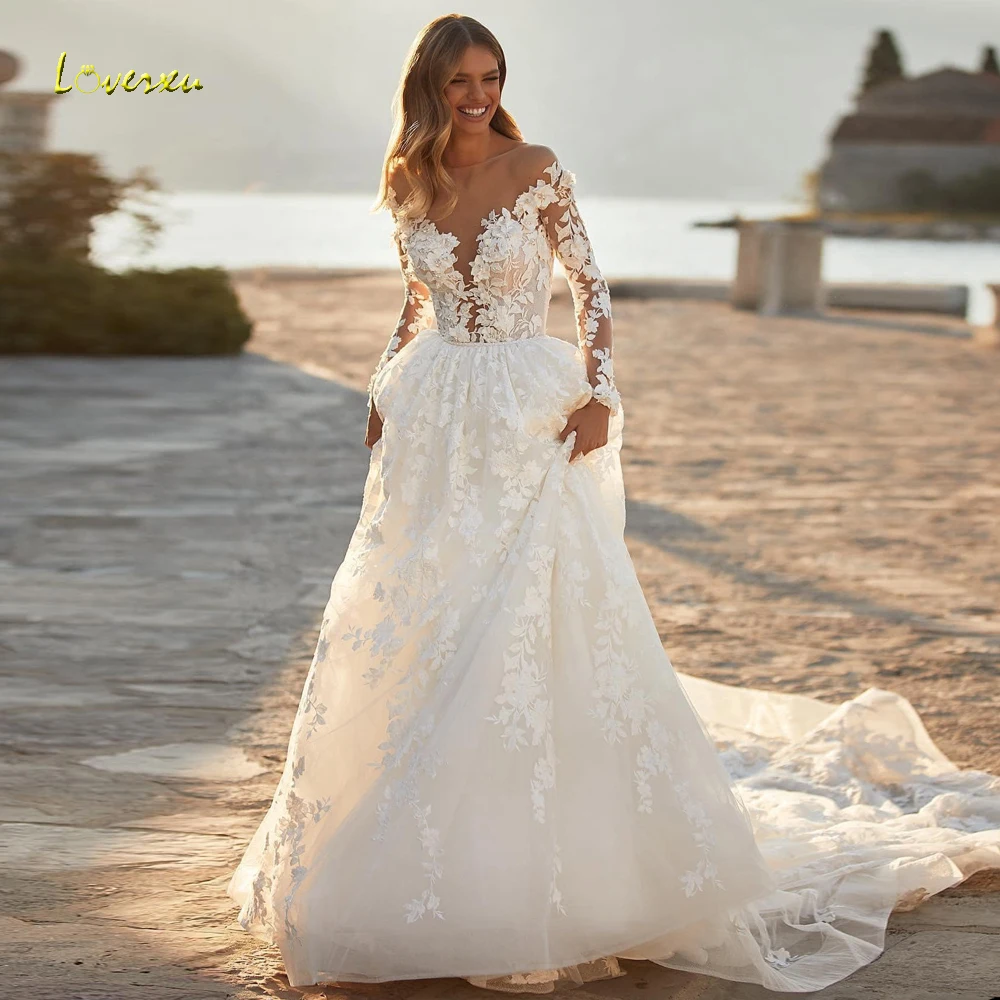 

Женское свадебное платье Loverxu, изящное ТРАПЕЦИЕВИДНОЕ ПЛАТЬЕ с круглым вырезом и длинным рукавом, модель 2023