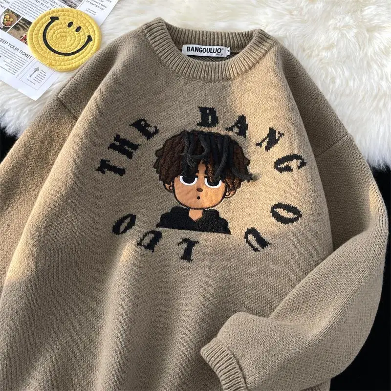

Sweater men's autumn and winter thickened American fashion brand vintage lazy style sweater jacket student girl pullover y2k top