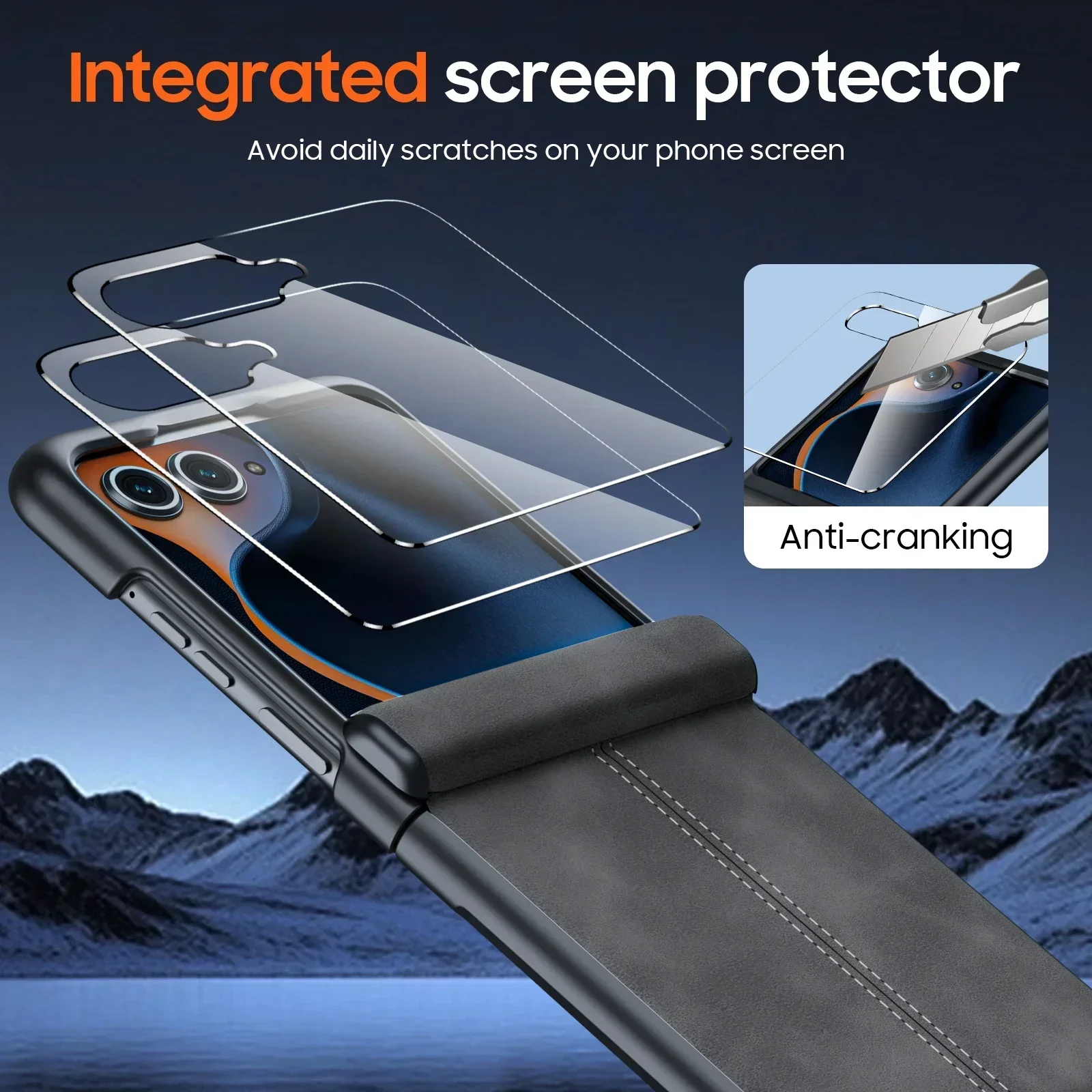 Sleek Black PU Leather Matte Shockproof Phone Case with Screen Protector