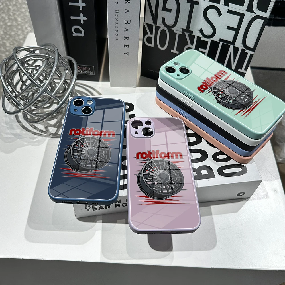 Per Iphone 14 Rotiform Las R Wheel Phone Case Glass 14 13Pro Plus X 13 Pro Max Xr Xs Mini Cover In Vetro Colorato
