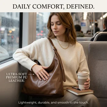 Borsa a Tracolla Hobo per Donne in Morbida Pelle PU, Borsa Casual Leggera per Lavoro, Viaggi e Uso Quotidiano
