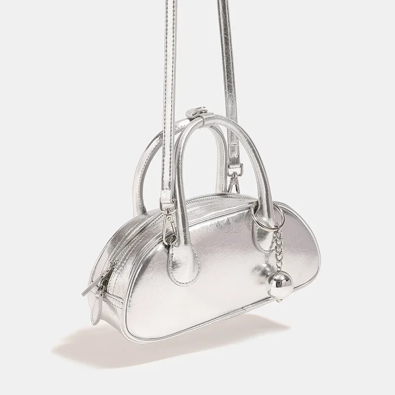 Gold Silver Stylish Exquisite Bowling Bag 2025 New Original Design Crossbody Bag Simple Premium Feeling Tote Shoulder Boston
