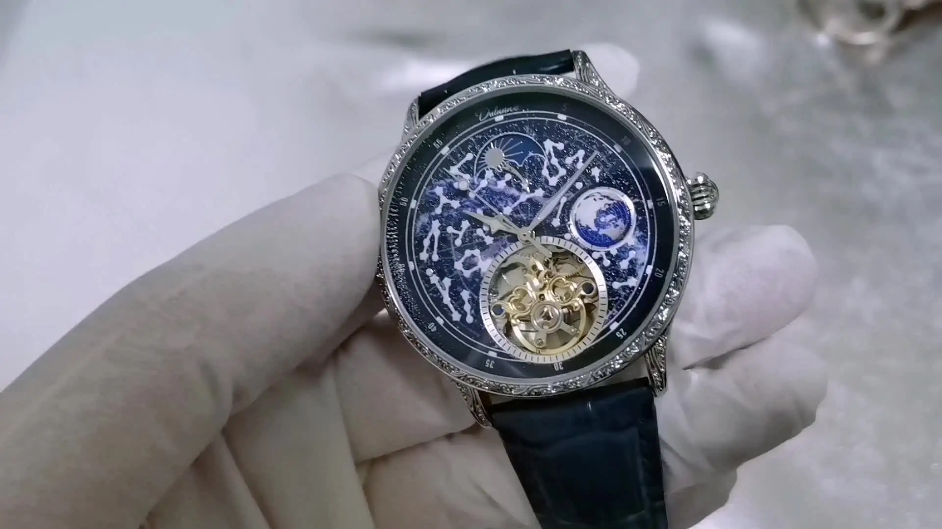Orologio Meccanico Automatico Uomo Con Tourbillon E Fase Lunare - Design Business, Impermeabile 30M, Cassa 42mm Acciaio
