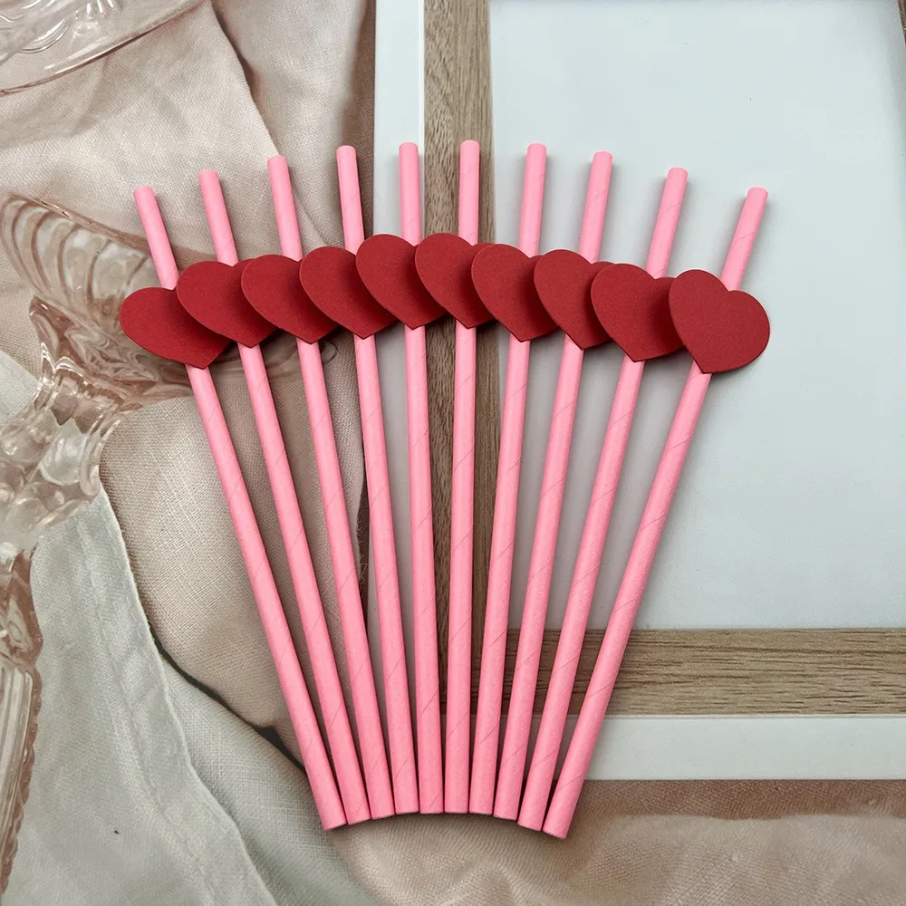 20Pcs Eco-friendly Heart Paper Straws Degradable Pink/yellow Daisy Flower Paper Straws 6mm Disposable Drinking Straw Restaurant