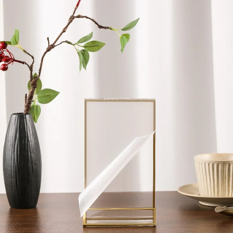 Transparent Acrylic Signage Display Stand Multipurpose Double-sided Gold Frame Wedding Number Plate Table Flyer Menu Card Rack acrylic signage stand