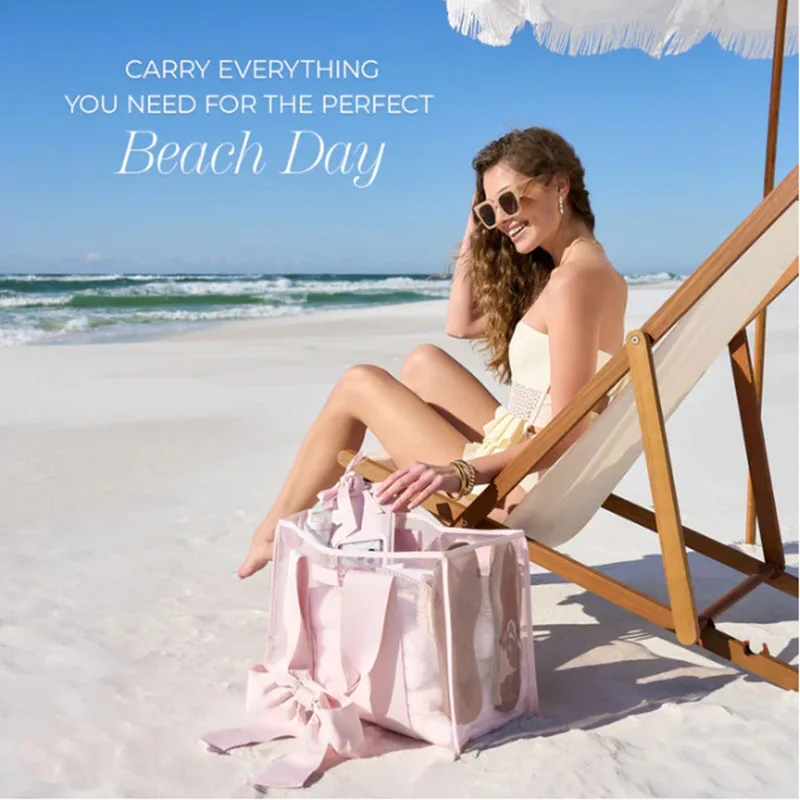 Canvas Tote Bag Summer Clear Pink Beach Bag Women Large Capacity 0.8MM PVC Handbag Bubble Soap Tote Bag with Bow