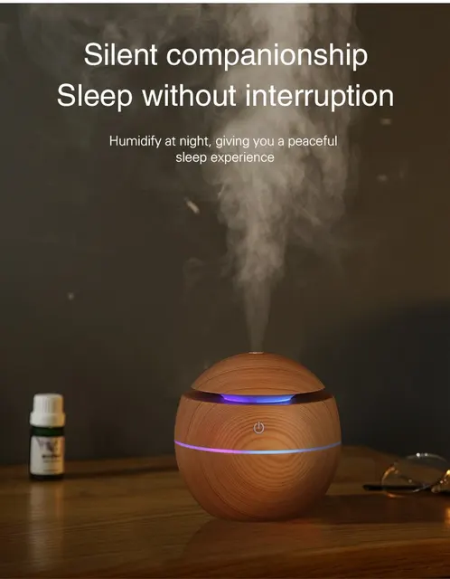 Air Humidifier Ultrasonic USB Aroma Diffuser Wood Grain LED Night Light Electric Essential Oil Diffuser Aromatherapy Home 130ML
