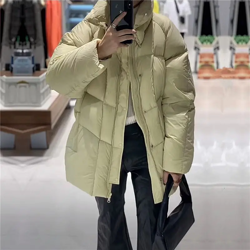 

2023 New Women Single Sided Long Slim Down Jacket Winter White Duck Down Coat Female Warm Stand Collar Parka Snow Outwear S173