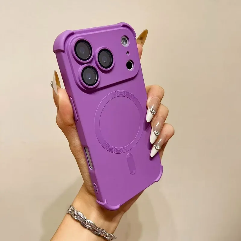Luxurious 4-Corner MagSafe Shockproof Case with Wireless Charging and Lens Cover