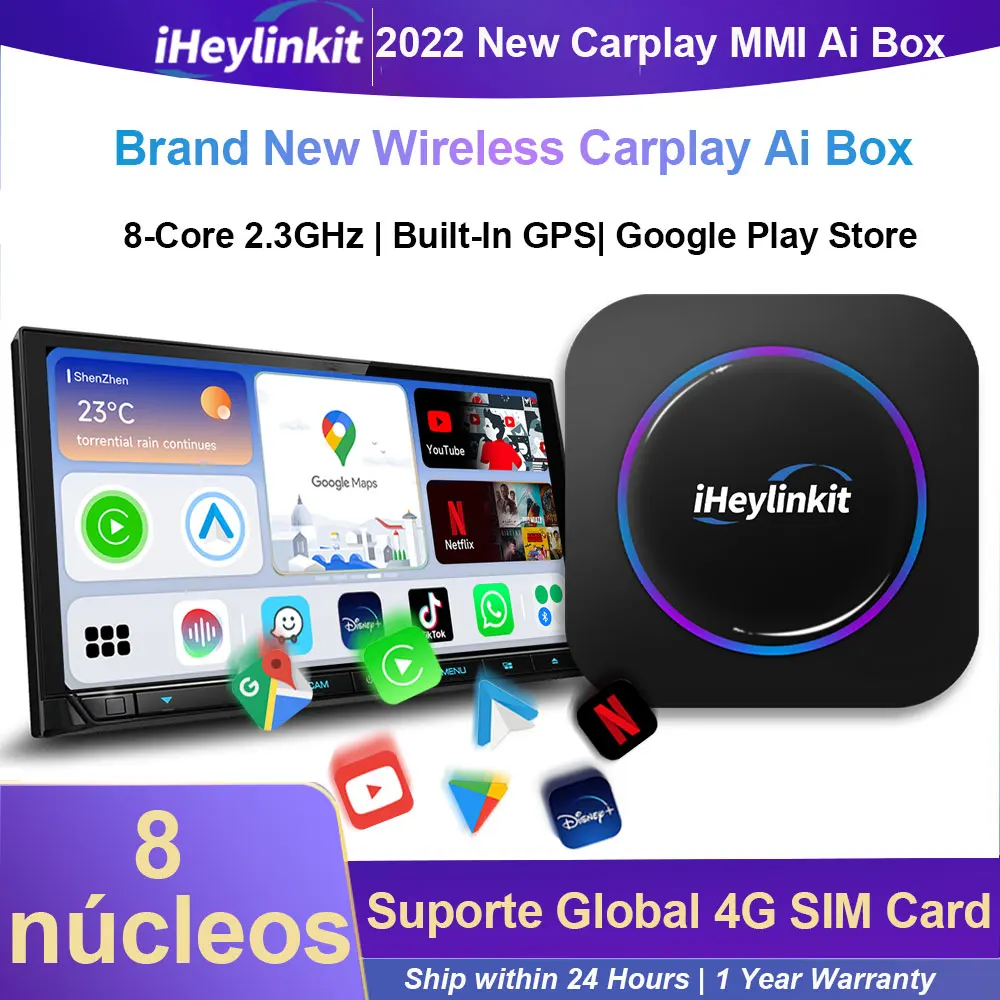 Iheylinkit carplay sem fio mini caixa de ia apple carplay android auto