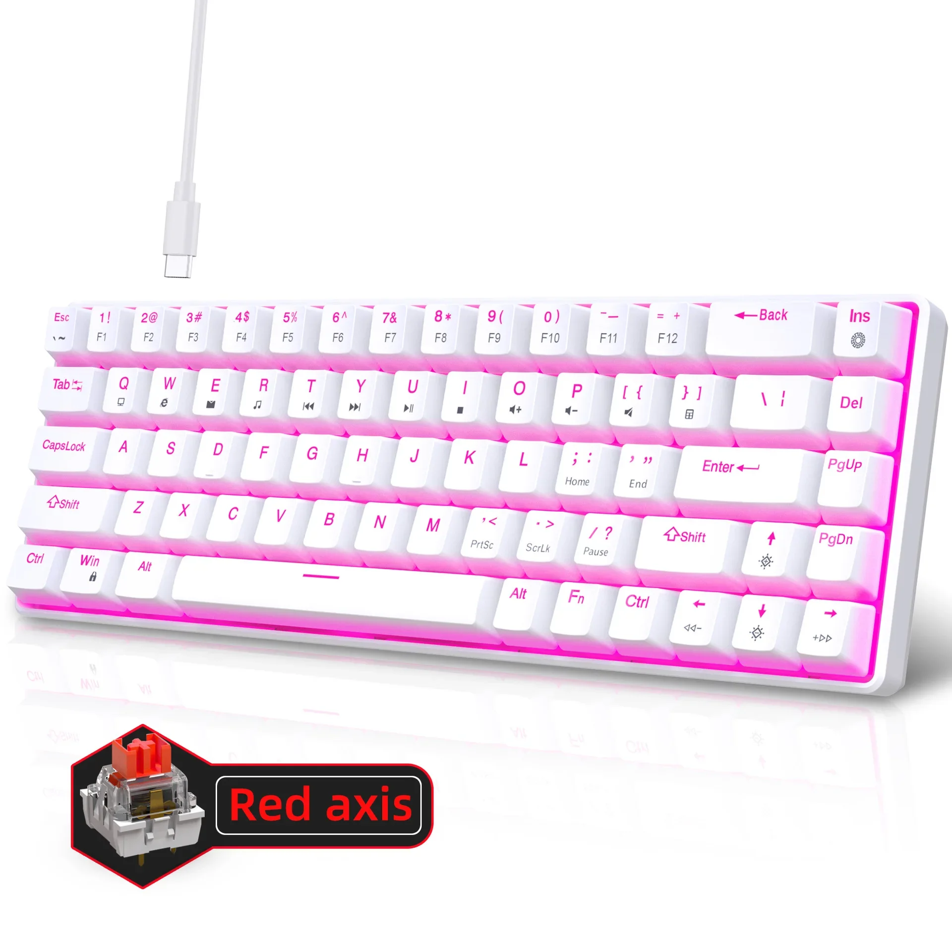 Compact Ergonomic RGB Backlit Mechanical Gaming Keyboard - White Keys
