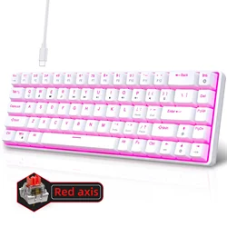 Compact Ergonomic RGB Backlit Mechanical Gaming Keyboard - White Keys (W - Pink ligh - Red Axis)