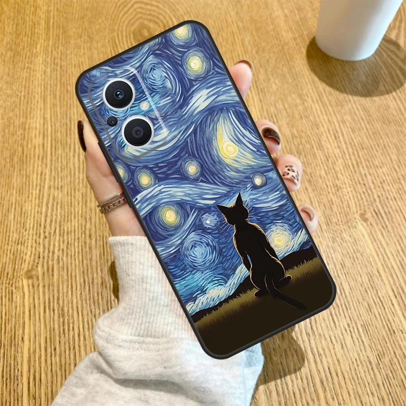 Van Gogh's The Starry Night Artistic Cat Phone Case Cover