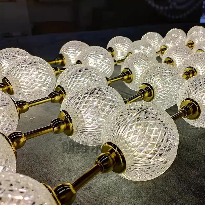 Pearl Necklace Design LED Dimmable Chandelier Balls Staircase 6 m Long Suspension Luminaire for Living Room