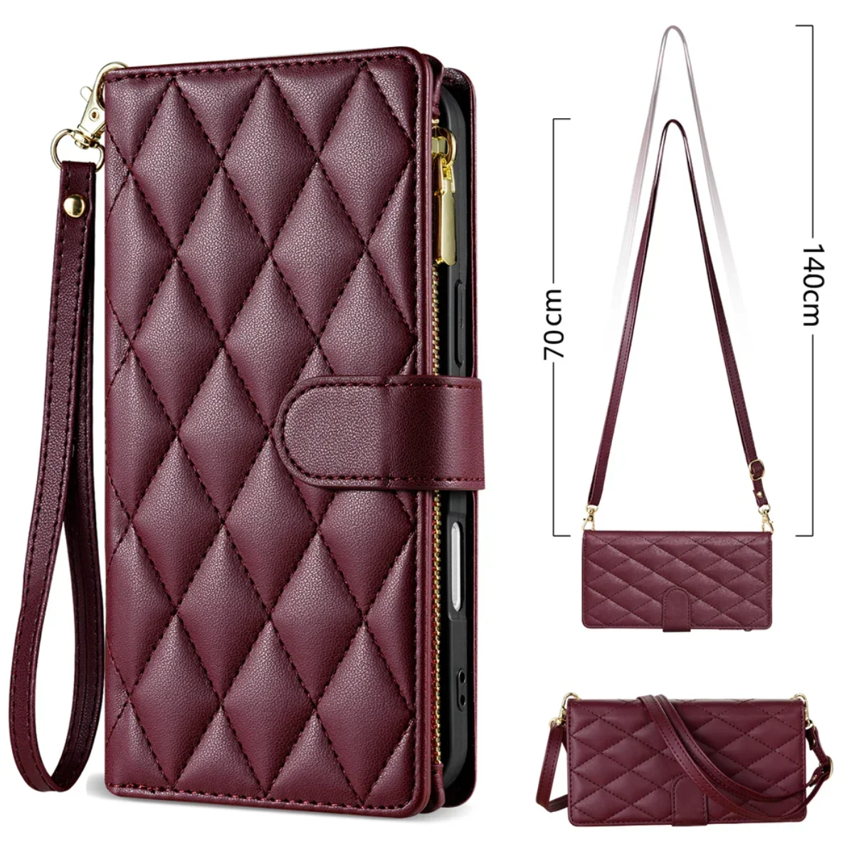 Premium Crossbody Leather Case with Zippered Card Wallet Cover