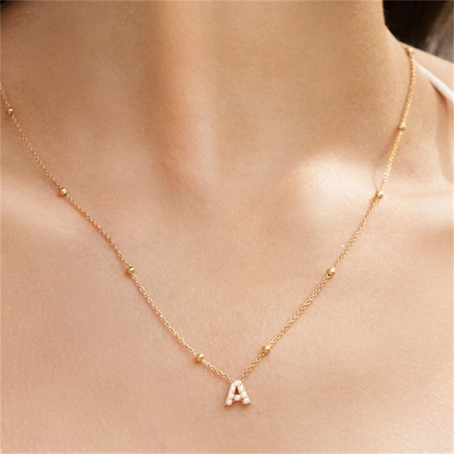 

Pearl Mini Initial Necklace A-Z 26 Letters Pendant With Ball Chain Gold Alphabet Choker Nameplate Dainty Jewelry BohoAccessories