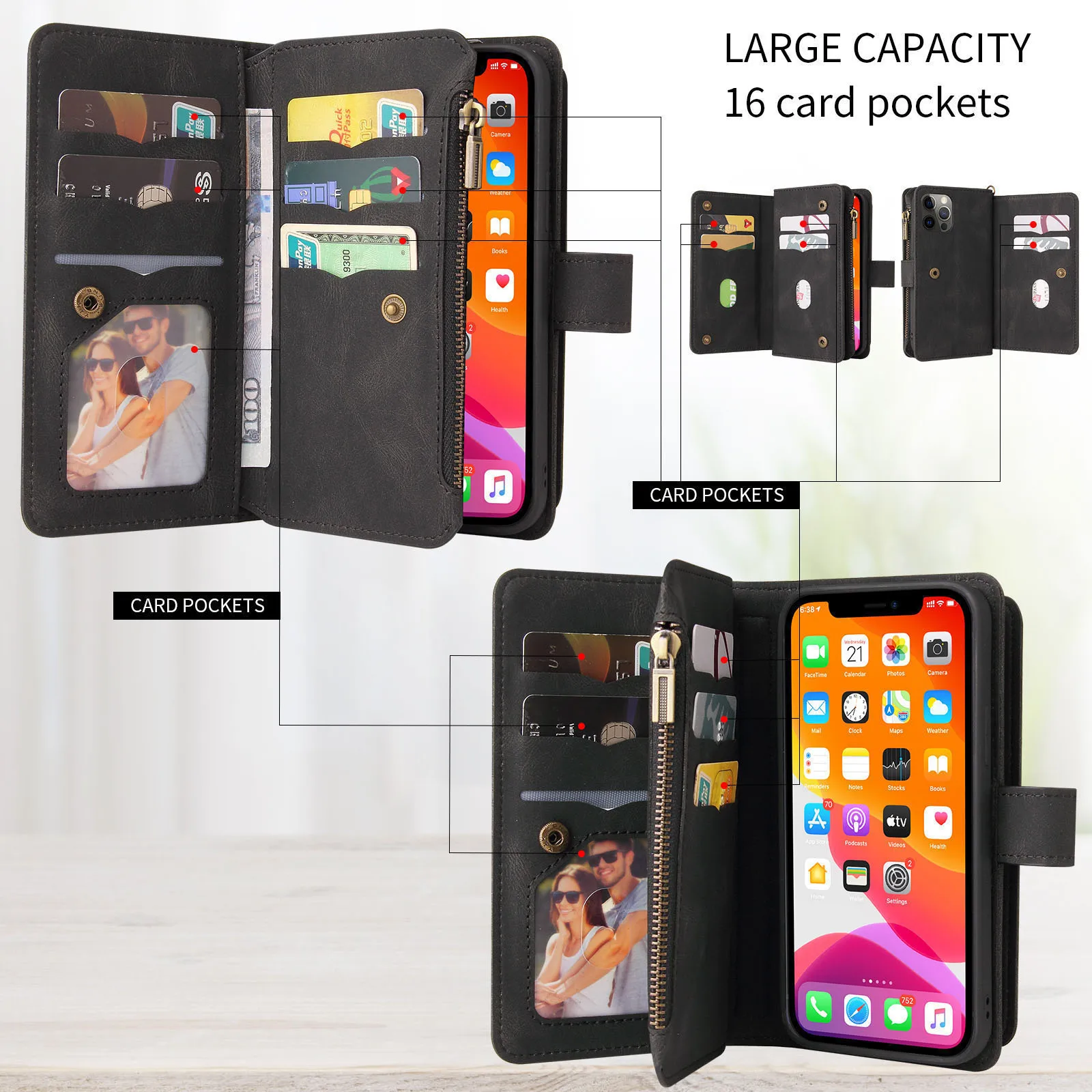 Multi Card Slots Case For Samsung Galaxy S22 S21 S20 S10 S9 Plus A12 A22 A32 A42 A52 A72 Wallet Luxury Zipper Flip Leather Cover