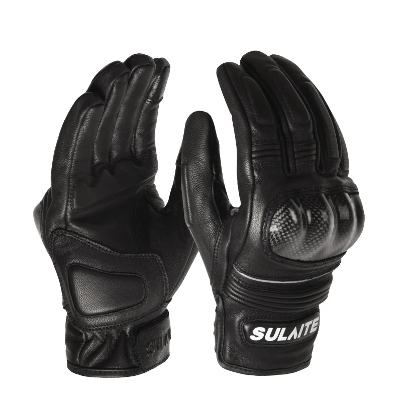 

Motorcycle Riding Protective Carbon Fiber Genuine Leather Sheepskin Gloves Thickened Wrist Pads Non-slip Seasons Riding Gloves