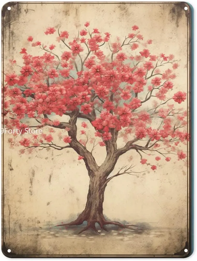 

Цветущее Вишневое дерево, жестяной плакат, жестяной плакат, металлический Декор для дома, винтажный Настенный декор 12x8 дюймов