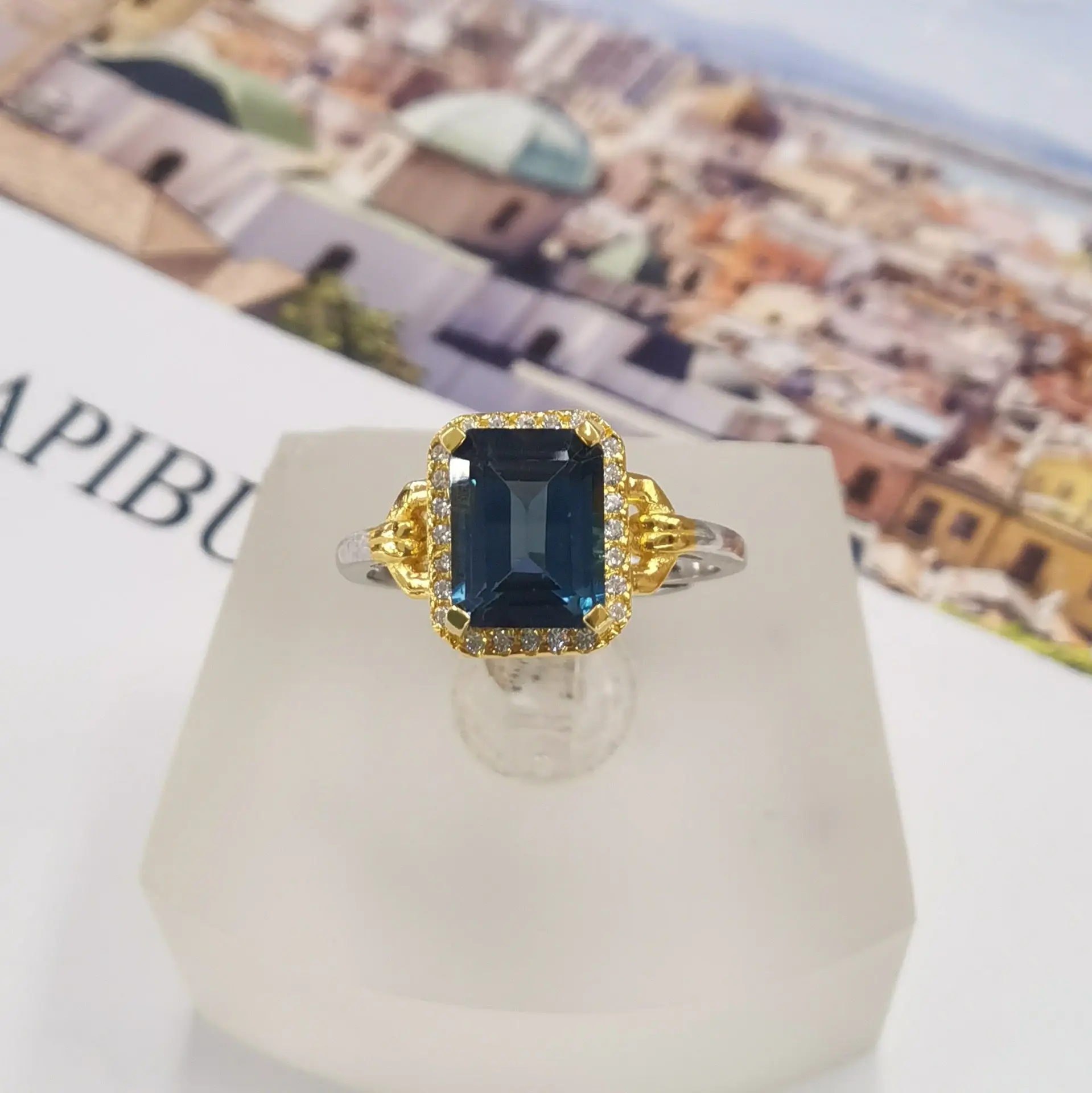 

Topaz Fine Jewelry Woman Topaz Ring With Natural London Blue Topaz Gemstone 6*8mm For Woman Silver Topaz Ring Lady Gift Dating