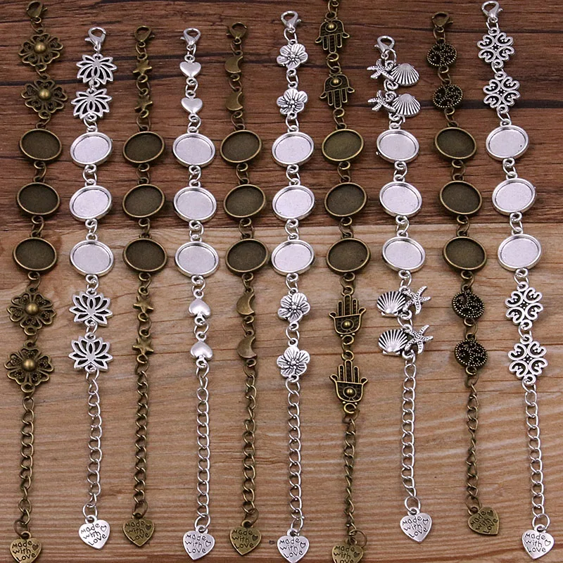 1Pcs 2 Color 15 Styles Metal Zinc Alloy 12mm Round Bracelet