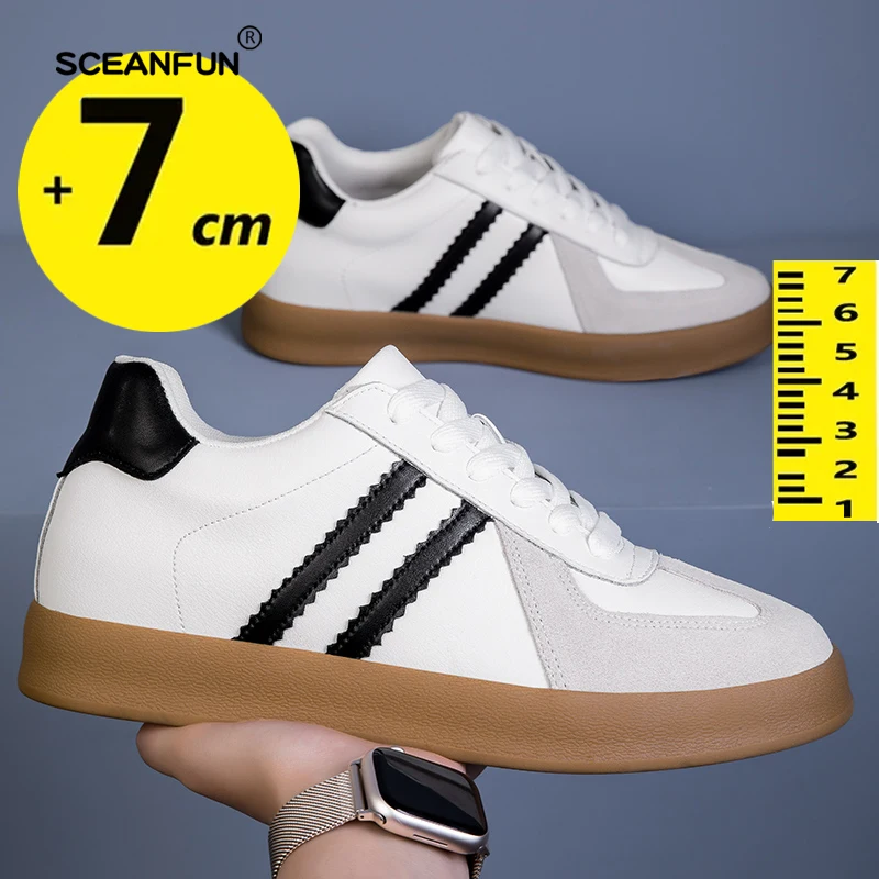 Sneakers Men Elevator Shoes Hidden Heels Genuine Leather Heighening Shoes For Man Increase Insole 7CM Optional Height Shoes 3