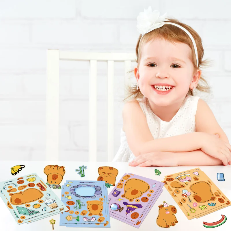 Cartoon Stickers 8sheets Capybara Diy Make A Face Puzzle Toys Kids Birthday Party Favors Pinata Fillers School Rewards