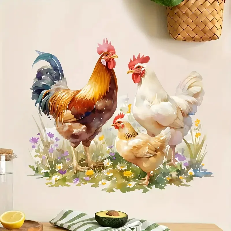 Cartoon Chicken Wall Decal-Removable & PVC Sticker for Living Room, Bedroom, Corners, Fridge & Washing Machine