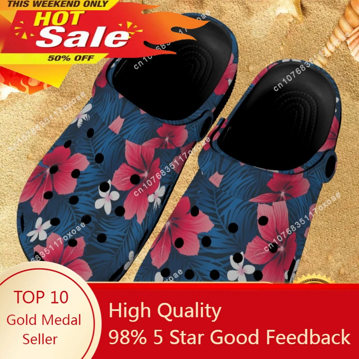 

NEW Fashion Women's Sandals Hawaii Hibiscus Design Pattern Breathable Comfortable Couple Garden Shoes Beach Slides Outdoor Flats