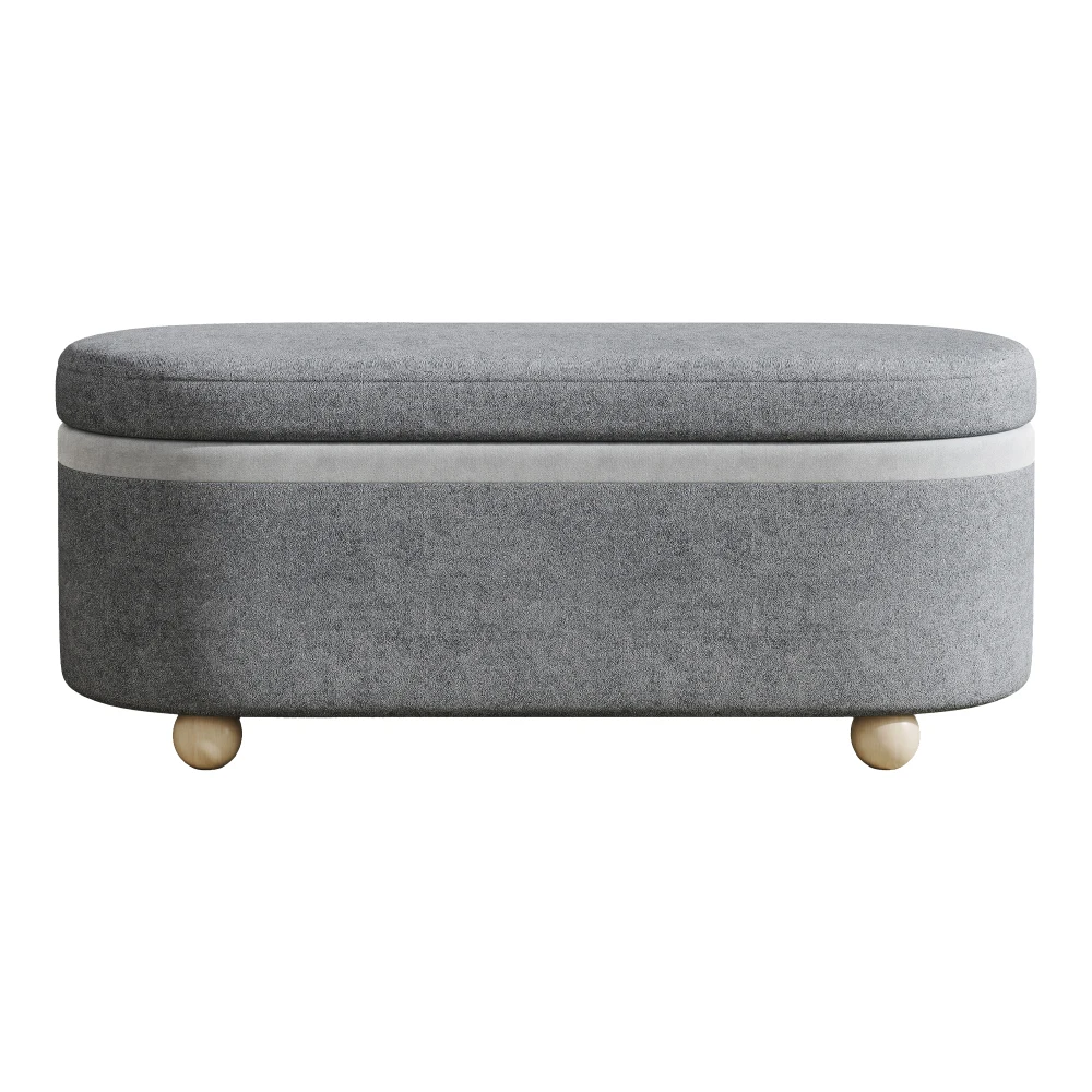 PINGGO Graue Fleece-Aufbewahrungsbank mit Holzbeinen und offenem Deckel 110x41x47cm für Wohnzimmer, Flur, Schlafzimmer – Detail 15
