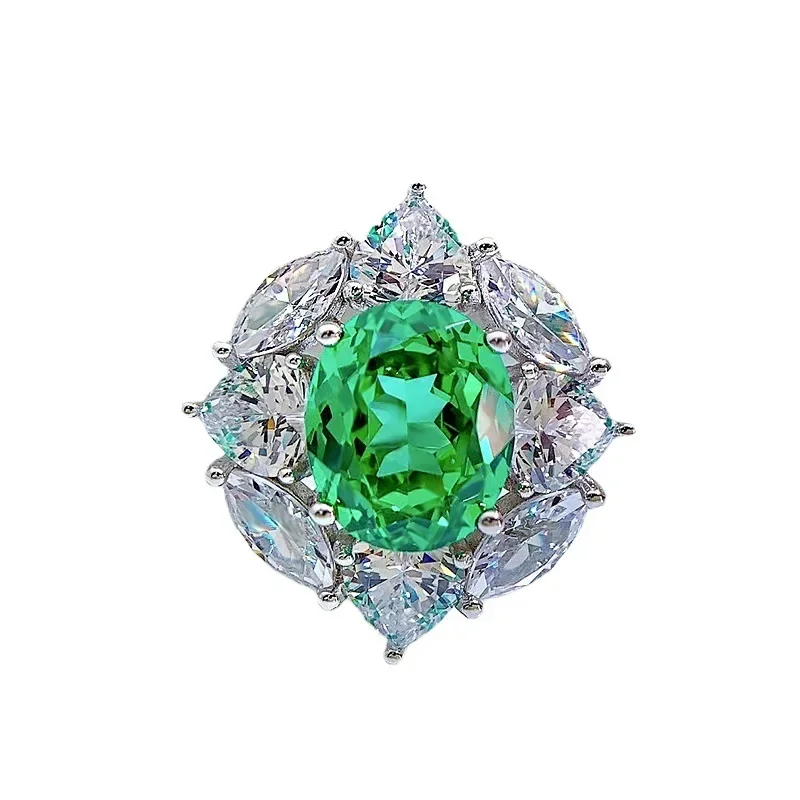 

Spring Qiaoer 925 Sterling Silver 10*12MM Crushed Ice Cut Emerald High Carbon Diamond Engagement Fine Jewelry Women Ring Gift