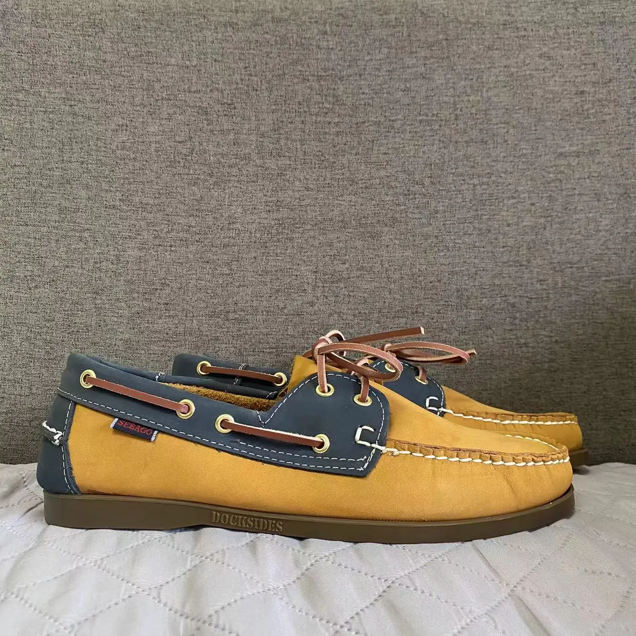 Sebago Men Homme Authentic Docksides Shoes - Premium Suede Leather Moc Toe Lace Up Boat Shoes 064A
