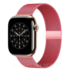 Elegant Milanese Loop Watch Strap - Stainless Steel Mesh Bracelet - 42 44 45 49 S11 - 46mm (Soft red 37)