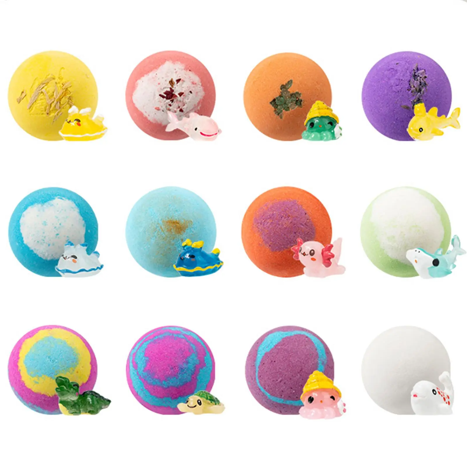 Ocean-Themed Bath Bomb Gift Set with Surprise Sea Animal Toys - 12 Natural Bubble Bath Salt Balls